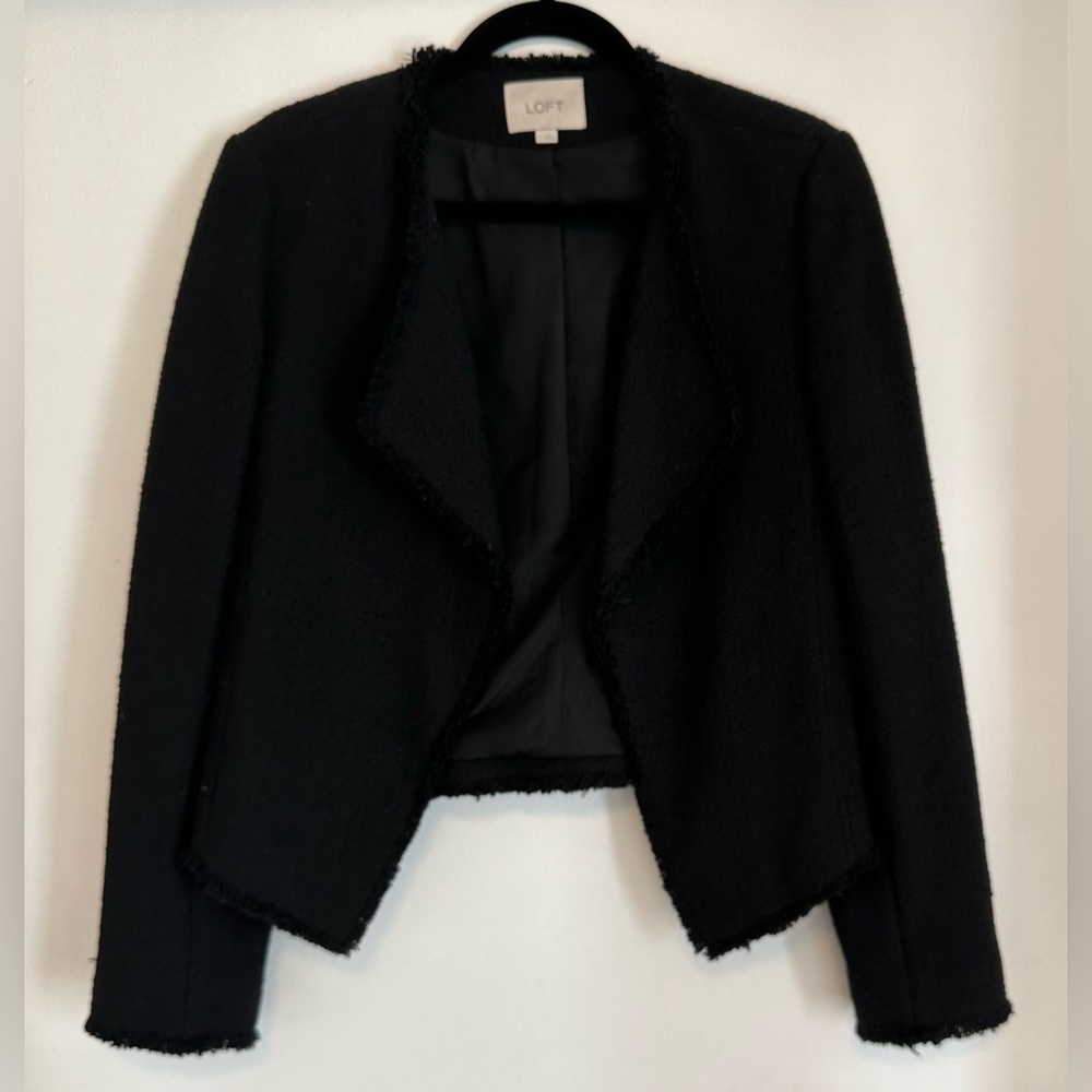Ann Taylor LOFT Open Textured Jacket Blazer, Black, Size 4